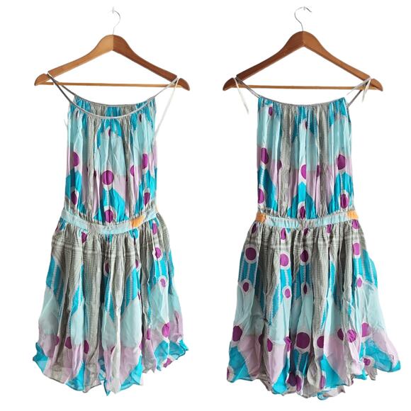 Mara Hoffman Chiffon Gather mini dress in Turquoise mirror print - Picture 5 of 6